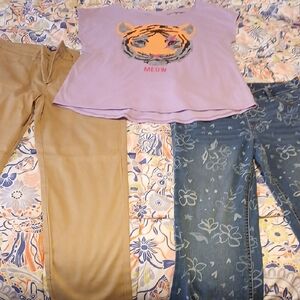 Girls Purple Tiger Print Top and Two Pairs of Pants 18/20 bundle